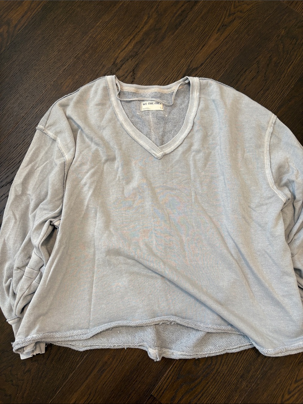 Free People Light Gray V-Neck Pullover Sweatshirt